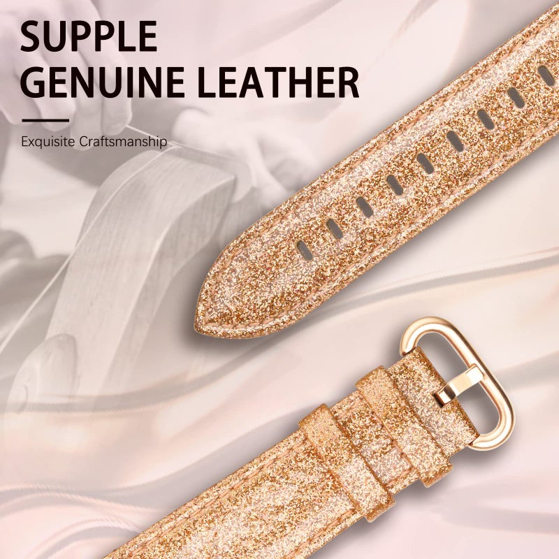 SWEES Leather Band Compatible for iWatch 38mm 40mm, Genuine Leather Replacement Strap Rose Gold Buckle Compatible iWatch Series 6 5 4 3 2 1 Sports & Edition Women And Men, Glitter Rose Gold - Image 2